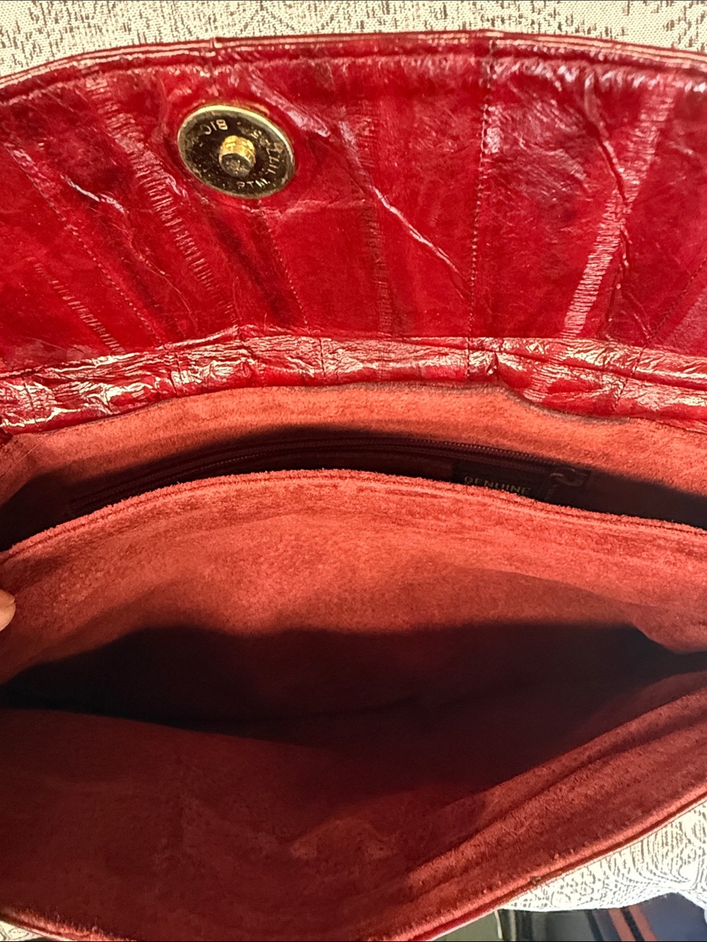 EEL Skin Fold-Over Clutch in Deep Red w- Detachable Strap - 8x12 - Picture 3 of 4